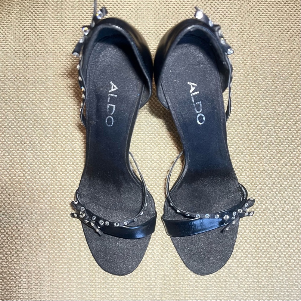 Y2K Black Aldo Rhinestone Bow Sandals